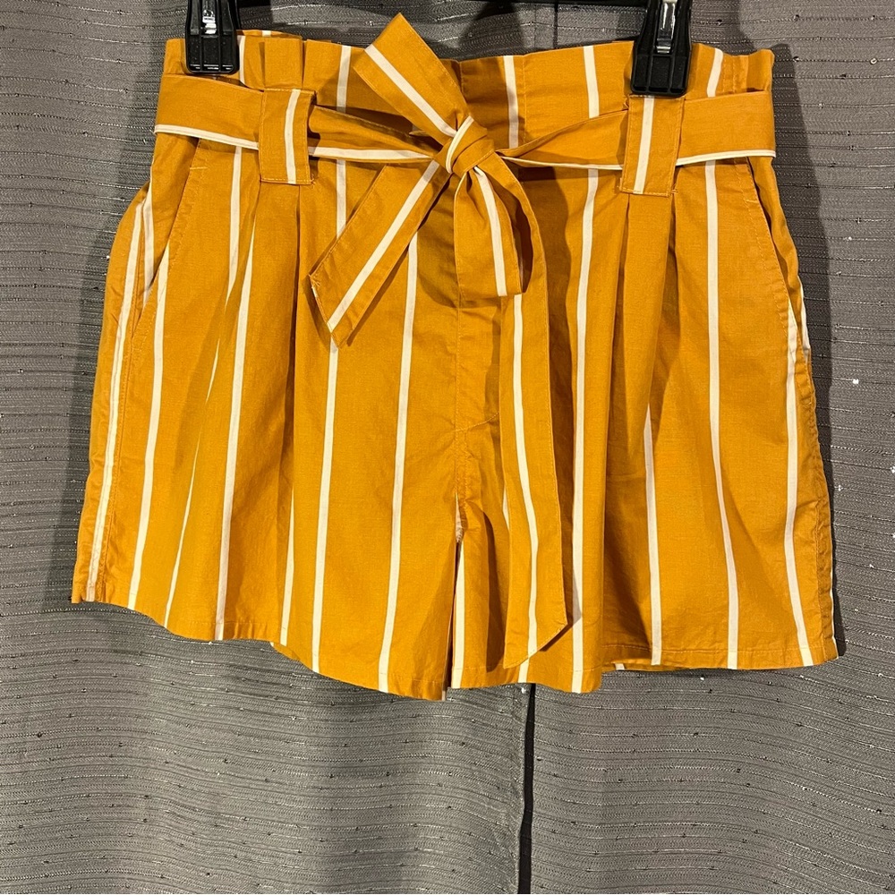 Kiss&Cry Stripe Elastic Waist Shorts With Belt Two Pockets Size Large‎